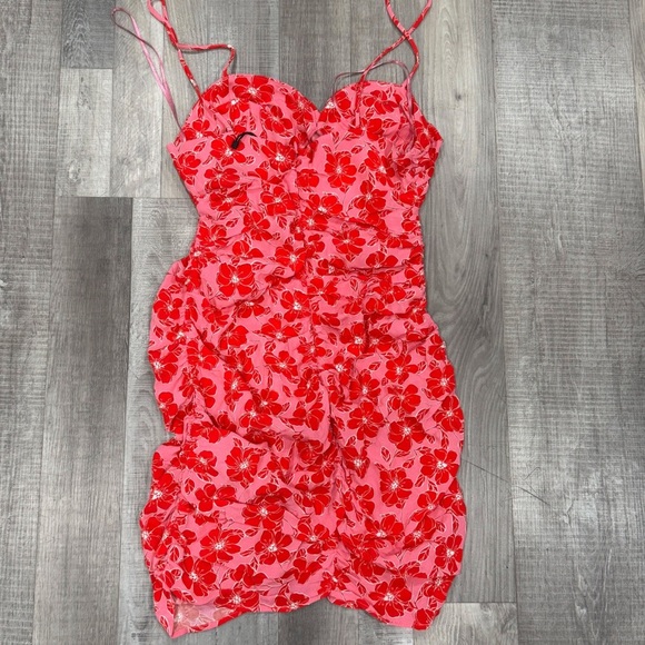 Zara ruched twist front floral spaghetti strap mini dress ❤️ - Picture 6 of 8
